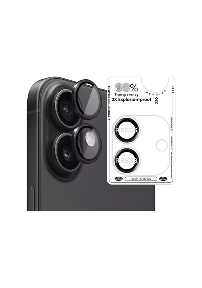 Bi Metal Ring Apple Uyumlu iPhone 16/16 Plus Siyah Kamera Koruyucu