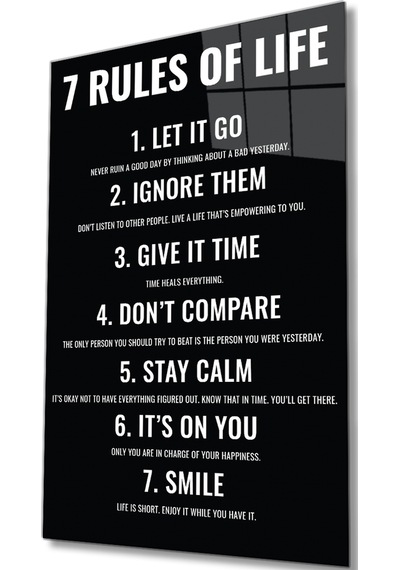 7 Rules Of Life Hayatın 7 Kuralı Ev Ve Ofis Duvar Dekoru Hediyelik Büyük Tablo Dayanıklı Cam