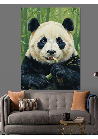 Ahşap Tablo Bambu Yiyen Panda Fotoğrafı