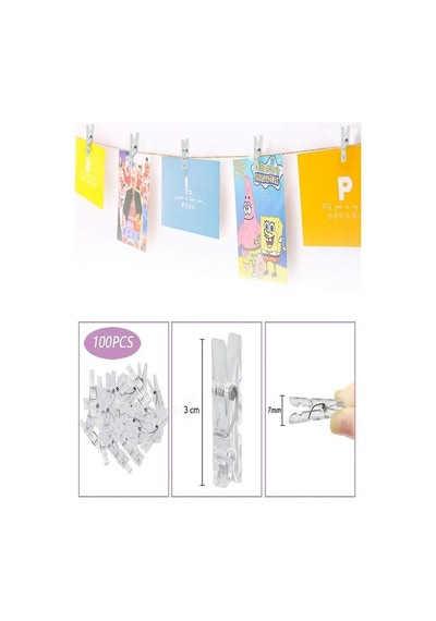 CajuArt 100 Adet Şeffaf Mini Mandal 3cm Hobi Fotoğraf Askı Mandalı