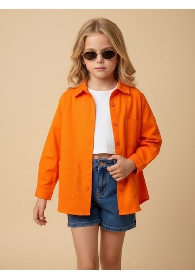 Zekids Kız Çocuk Tasarım Turuncu Ceket-17158