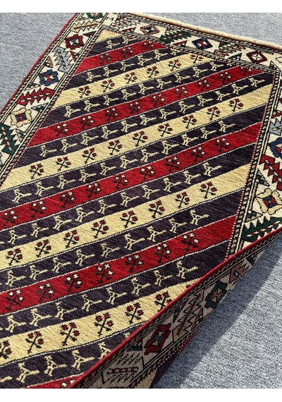 El Dokuma Şal Halısı 84x125 Kırmızı Lacivert %100 Yün Halı Kırmızı