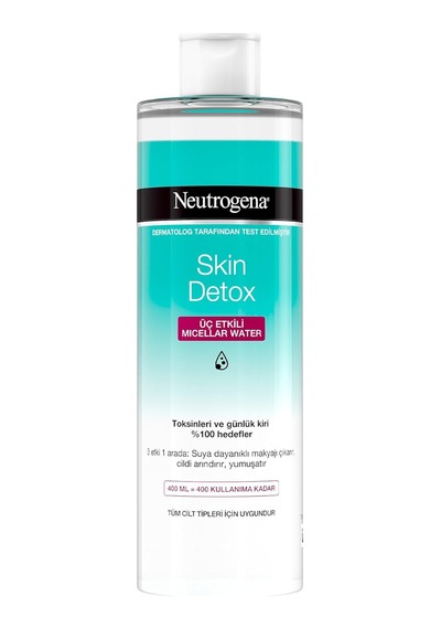 Neutrogena Skin Detox Micellar Water 3'ü 1 Arada Nazik Temizleyici Kir Ve Makyaj Temizleme Suyu Yüz Göz Dudak İçin