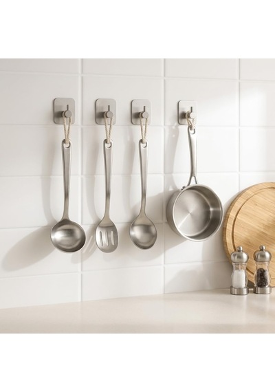 Tr Kare Yapışkanlı Askılık 304 18/10 Paslanmaz Çelik, Vidasız Deliksiz Metal Duvar Askısı, Banyo Mutfak Antre Genel