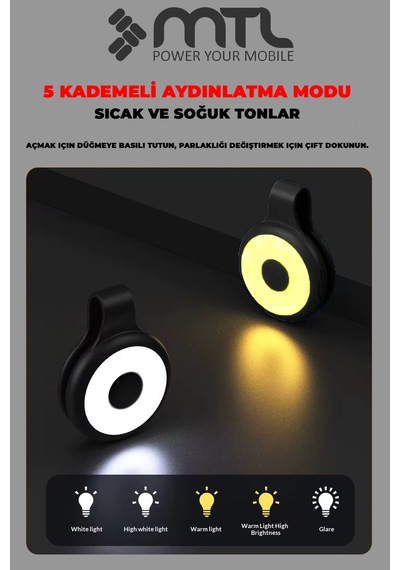 Manyetik Klipsli Taşınabilir Mini Led Selfie Işık, Şarj Edilebilir, 5 Mod, Evcil Hayvan Tasması İçin, Çok Amaçlı Mt6802
