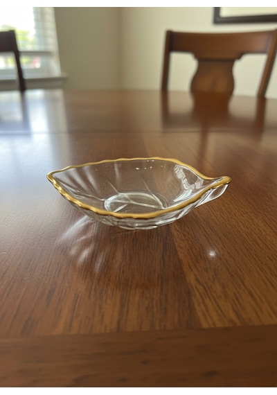 Mini Gold Yaldızlı 6'lı Yaprak Model Cam Sosluk Lokumluk Sunumluk Set