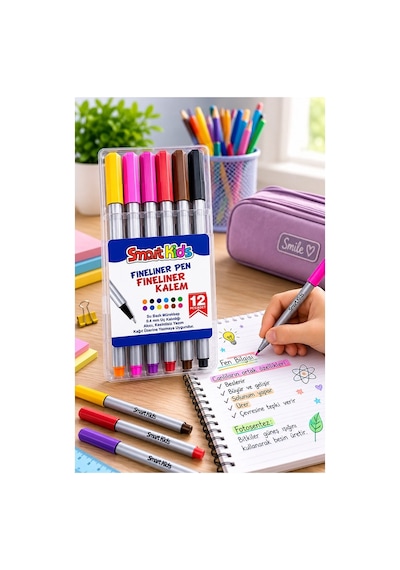 12 Renk Fineliner Kalem 0.4 Mm İnce Keçe Uçlu Kalem 1 Paket Smart Kids Fineliner Keçe Uçlu Kalem Seti Çok Renkli