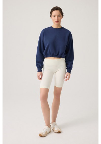 Los Ojos Lacivert Geniş Kalıp Beli Büzgülü Crop Sweatshirt Cropped Pullover Lacivert Lacivert