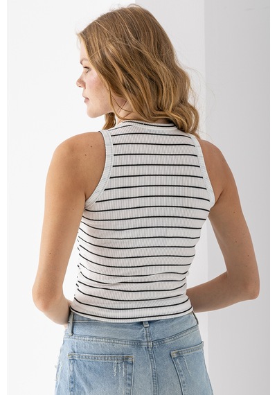 Giysa Kadın Bisiklet Yaka Kolsuz Çizgili Basic Body Siyah - 25507 Siyah