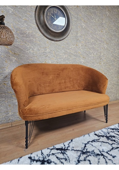 Zafir İkili Teddy Siyah Boyalı Telli Ayak Çay Seti Koltuk İkili Berjer , Balkon, Salon, Ofis Kiremit