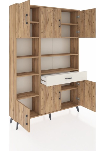 Arges Dolap 10 Raflı Tek Çekmeceli 6 Kapaklı 132x30x195 Çam-ç... Çam