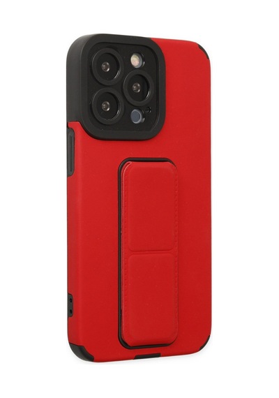 Newface Apple Uyumlu iPhone 13 Pro Kılıf Mega Standlı Silikon - Kırmızı Kırmızı