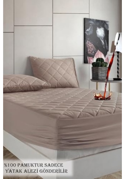 Kahverengi Kapitone Sıvı Geçirmez Yatak Koruyucu 160x200 Cm Açık Indigo