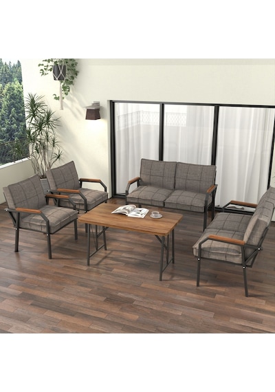 Mygusi Hayal Balkon Bahçe Cafe - Metal Kanepe Koltuk Takımı - 2+2+1+1+masali Cappucino