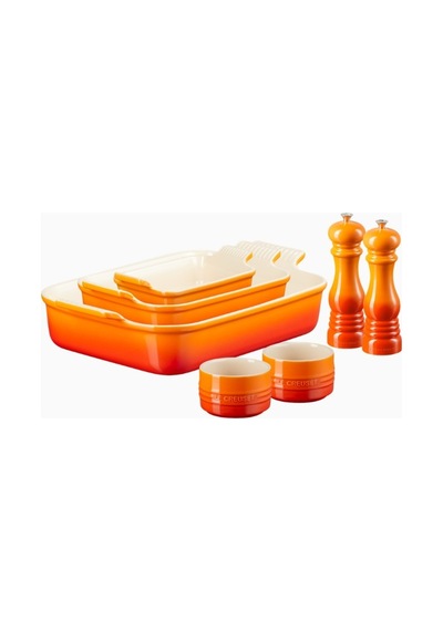 Le Creuset 5 Parça Seramik Fırın Kabı Ve Tuz-biber Değirmeni Seti Mutfak Ekipmanları Turuncu