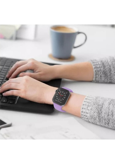 Wozlo Apple Uyumlu  Watch 1, 2, 3, 4, 5, 6, 7, 8, Se Silikon Kordon Kayış - M-l Beden 42/44/45mm - Leylak