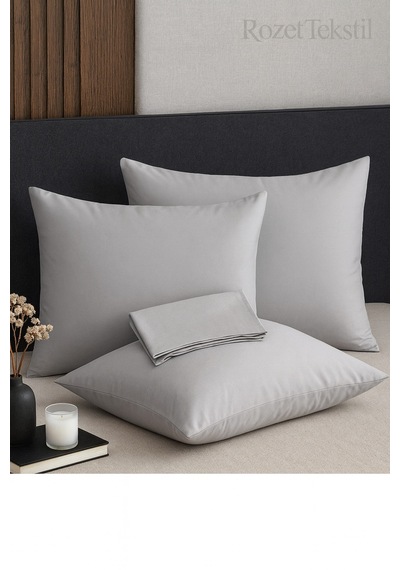 Gri Pamuk Kumaş Kapaklı Yastık Kılıfı 2 Adet 50 X 70 Cm