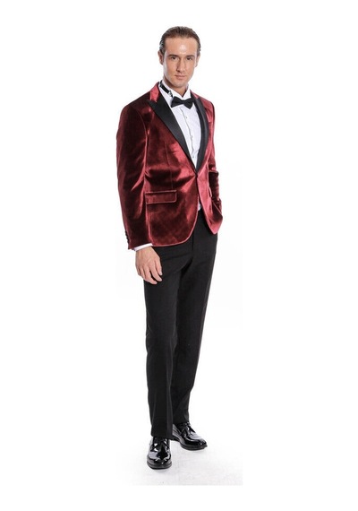 Wessi Kadife Slim Fit Bordo Erkek Smokin Ceket Bordo