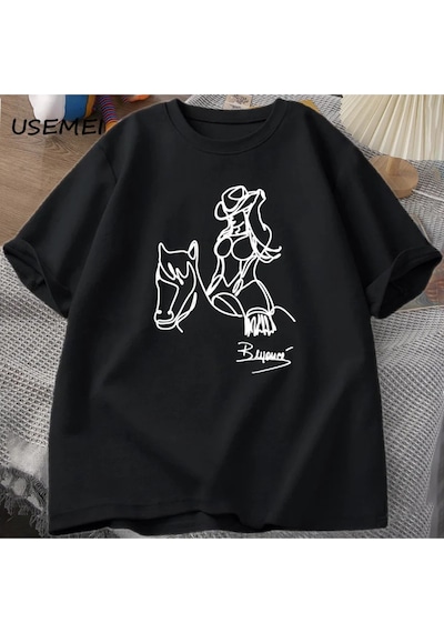 Flood Of Style Beyonce Rönesans Dünya Turu T-shirt Erkek Kadın Pamuk Baskı T-shirt Yaz Rahat Kısa Kollu Tee Siyah