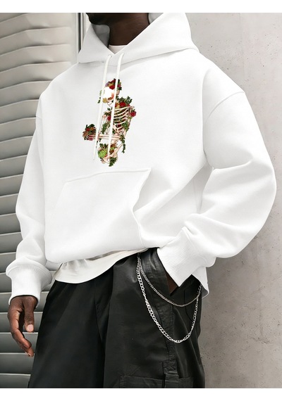 Startmore Startmorecottagecore Tarzı Sukulent Teslim Olmak Desen Erkekler Hoody Cep Vintage Üst Rahat Gevşek Yum Beyaz