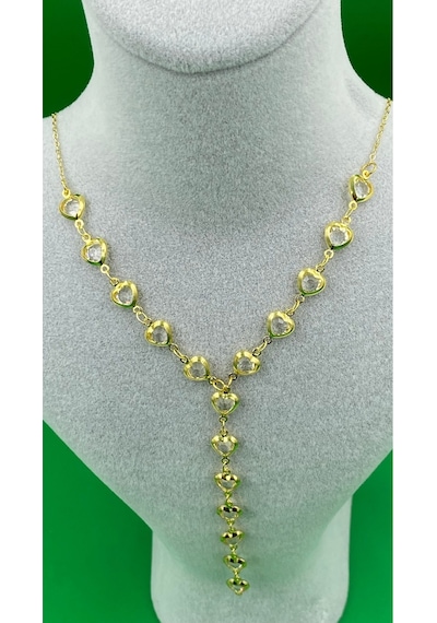 Kadın Gold Renk Zirkon Taşlı Özel Tasarım Y Model Kolye Beyaz