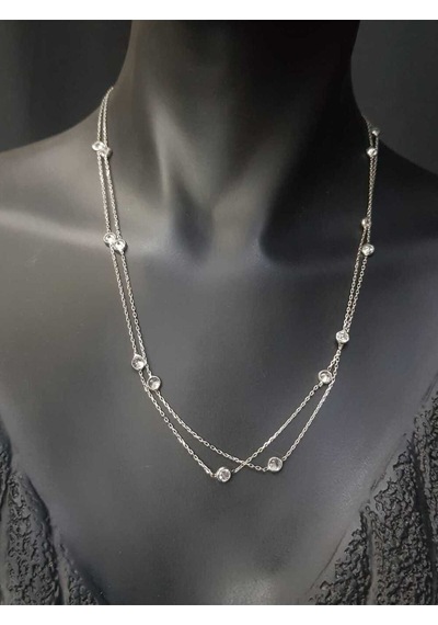 Vog Zirconia Büyük Taşlı Uzun Boy 90 Cm Beyaz Renk 925 Ayar Gümüş Sevgiliye,anneye,arkadaşa Kolye