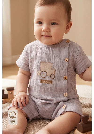 Minory Baby - %100 Pamuk Müslin Bebek Tulum Gri Gri