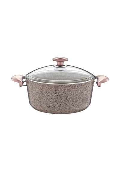 3110 - 2 Parça - Biogranit - 22x11,5 Cm 3,50 Litre - Derin Tencere, Sütlü Kahve Gövde Ve Detay Sütlü Kahve