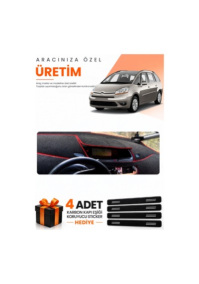 Cıtroen C4 Grand Picasso 2007-2013 Uyumlu Torpido Koruma Örtüsü Oto Kılıfı - Siyah Kırmızı