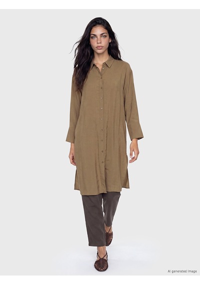 Lcw Modest Yeşil Oversize Modal Karışımlı Kadın Gömlek Tunik