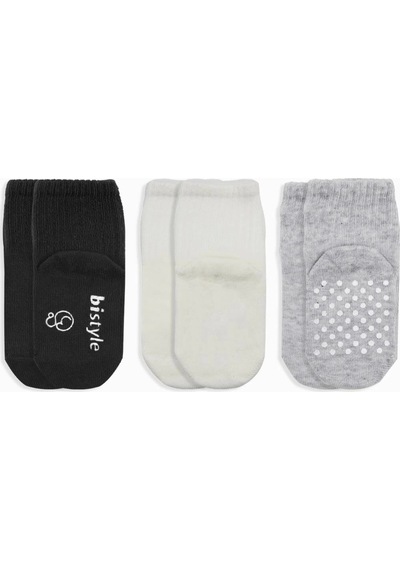 Bistyle Basic Kaymaz Penye Soket Çorap 3'lü Bs10107 Siyah Ekru Gri Siyah Ekru Gri Siyah - Ekru - Gri