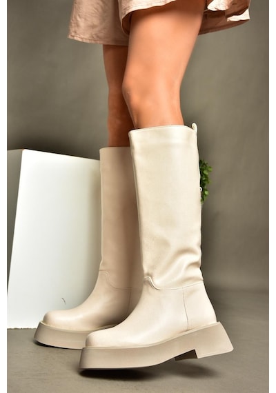 Fox Shoes R610067009 Bej Kalın Tabanlı Çizme Bej