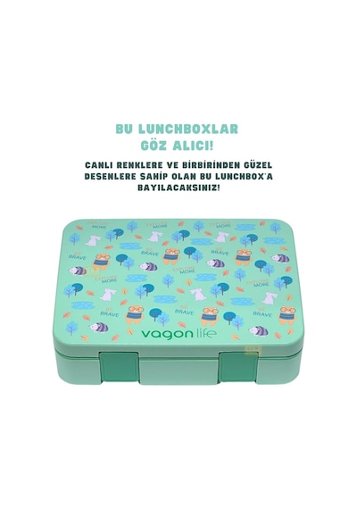 Bento 1300ml Lunchbox Tek Katlı 4 Bölmeli Abs Plastik Çocuk Sefer Tası Yemek Kutusu Yeşil Çok Renkli