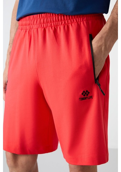 Tommy Life Fiesta Gizli Fermuar Arka Cepli Bağcıklı Standart Kalıp Erkek Şort - 81136 Kırmızı