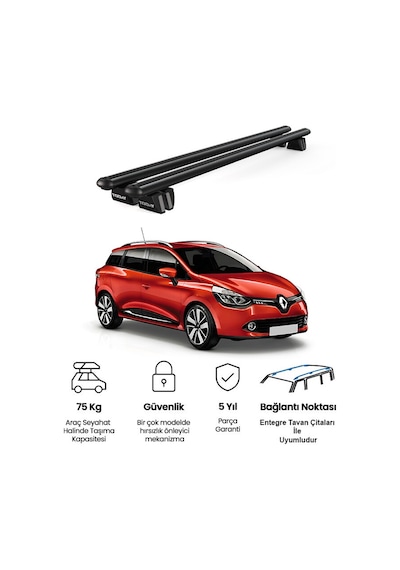 Pençe Renault Clio Iv Sportour 2012-2019 Uyumlu Siyah Ara Atkı Port Bagaj Tavan Barı