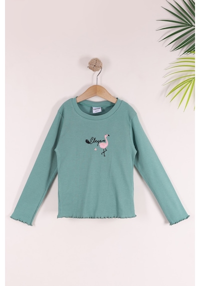 Monox 5-12 Yaş Kız Çocuk Fitilli Nakışlı 3 Lü Sweatshirt Takım Taş Çağla Nar