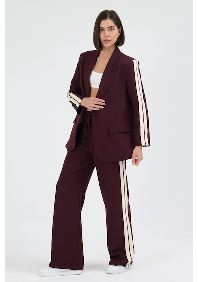 Diemmood Kadın Yan Şerit Detaylı Oversize Blazer Ceket & Palazzo Mürdüm Takım Mor