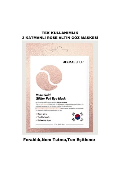Dermal 3 Katmanlı Rose Flash Foil Göz Altı Torbalarına Karşı Kağıt Göz Maskesi 4 Gr 10 Adet