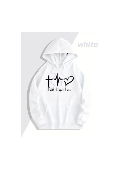 Nevermind Faith Hope Love Baskılı Hoodie Unisex Kapüşonlu Sweatshirt Çift Kombini 2'li Set Takım Beyaz