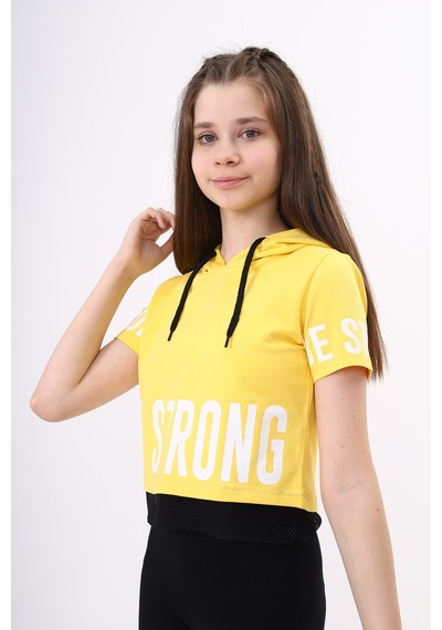Toontoy Kids Toontoy Kız Çocuk Be Strong Baskılı Kapüşonlu Tişört Sarı