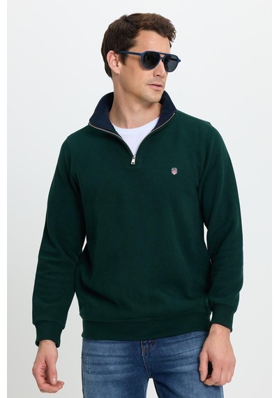 Tudors Erkek Slim Fit Dar Kesim Pamuklu Selanik Kumaş Dik Yaka Yeşil Sweatshirt-41874 Yeşil Tudors Erkek Slim Fit Dar Kesim Pamuklu Selanik Kumaş Dik Yaka Yeşil Sweatshirt-41874 Yeşil