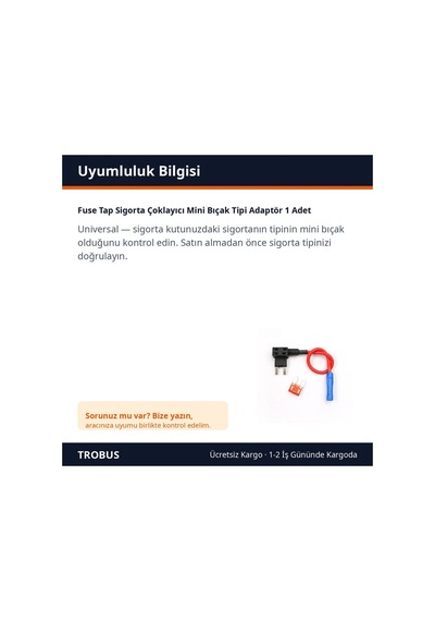 Trobus Fuse Tap Sigorta Çoklayıcı Mini Bıçak Tipi Adaptör 1 Adet Diğer
