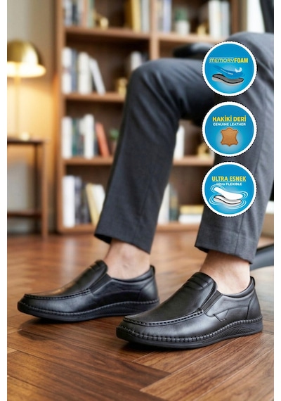 Voyager Erkek Siyah Hakiki Deri Hafızalı Rahat Taban Şık Smart Casual Ayakkabı Loafer M741 M