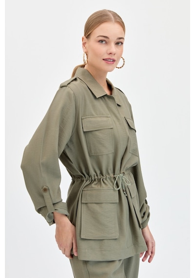 Kadın Safari Model Keten Ceket Haki Haki