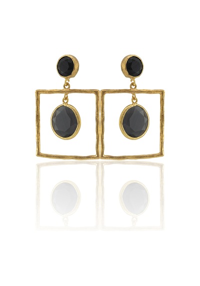Kadir Jewellery 22 Ayar Altın Kaplama Kadın Sallantılı Küpe -el İşçiliği Ve Hipoalerjenik Küpe-e85 Siyah