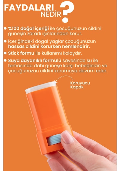 Bade Natural Doğal ve Mineral Filtreli 16 gr 50 Faktör Çocuk Stick Güneş Kremi