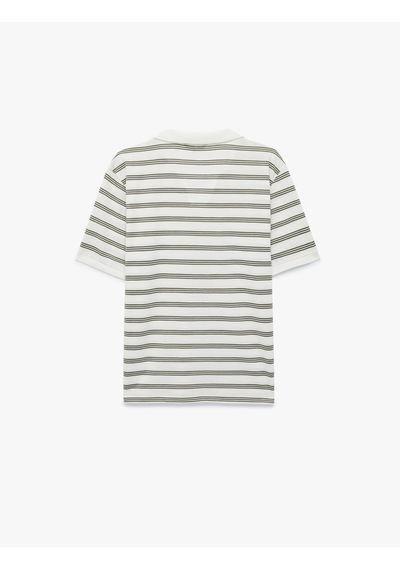 Koton Regular Fit Kısa Kollu Çizgili Polo Yaka Tişört Haki Çizgili 6sam10073mk