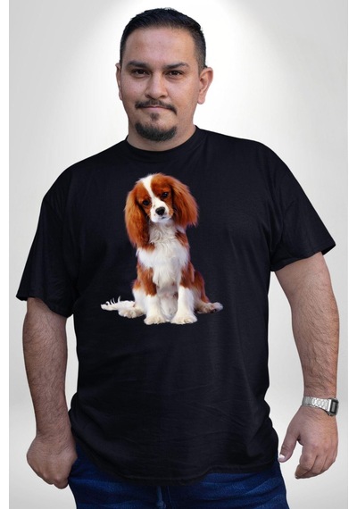 Angemiel Cavalier King Charles Spaniel Siyah Büyük Beden Erkek Kadın Unisex Basic Ön Baskılı Tişört Siyah