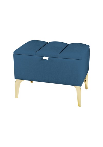 Vetra Mini Royal Mavi Kumaş Sandıklı Dekoratif Puf&bench-dilimli Model-gold Ayak-modern Puf