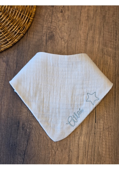 Venedy S 2 Li İsme Özel Müslin Bebek Mama Önlüğü Seti Nakışlı Bandana 0-2 Yaş Krem